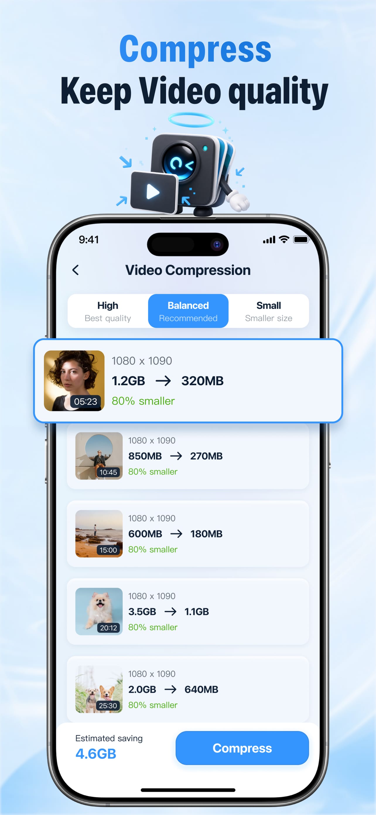 Pixo Cleaner video compression screen